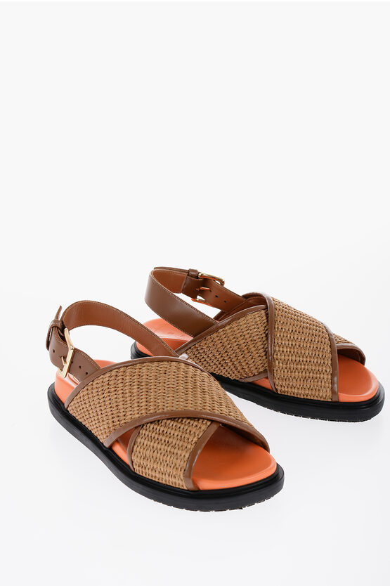 Shop Marni Leather And Raffia Sandals With Buckle Closure