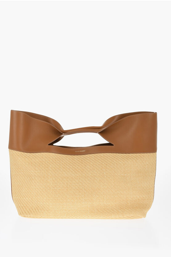 Alexander Mcqueen Leather And Raffia The Bow Maxi Tote Bag