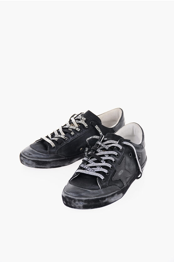 Shop Golden Goose Leather And Satin Super Star Low Top Sneakers With Rhineston