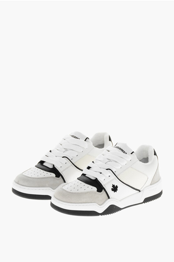 Dsquared2 Leather And Suede Spiker Low-top Sneakers In White