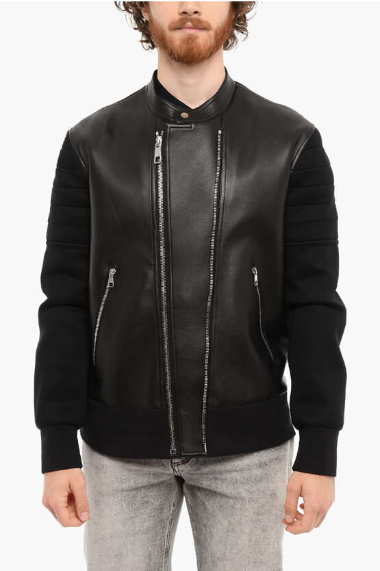 Neil Barrett Leather And Technical Fabric Hybrid Bonded Jacket With Silve In Black