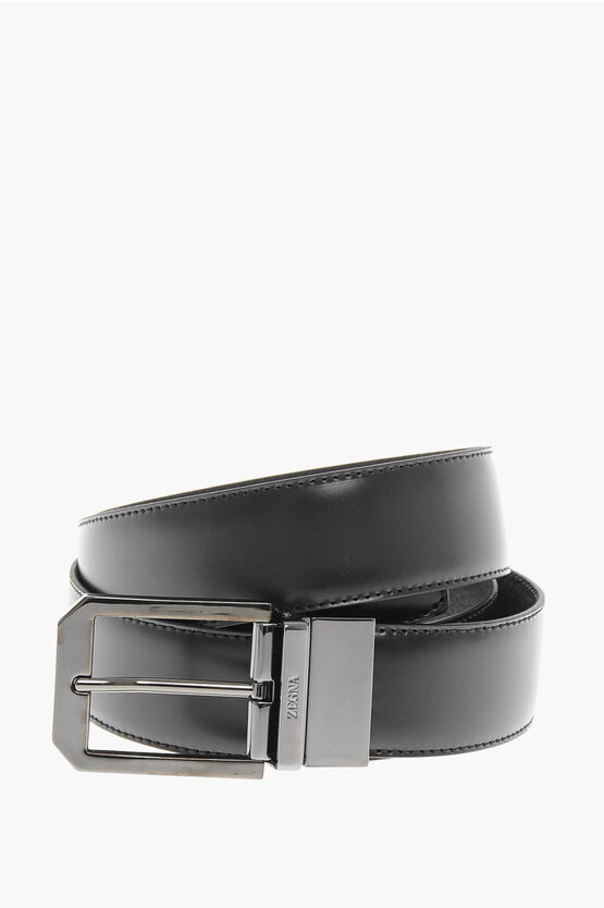 Ermenegildo Zegna Leather And Textured Leather Reversible Belt In Black