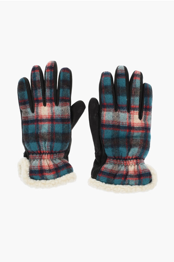 Dsquared2 Leather And Wool Blend Canadian Heritage Gloves In Multi