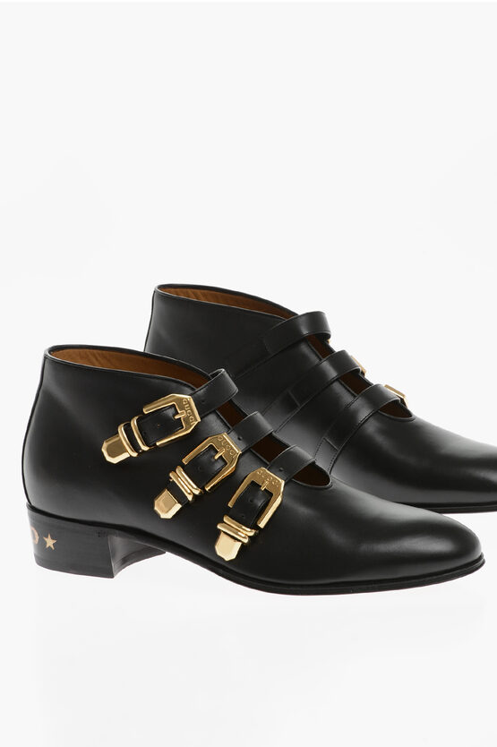 Shop Gucci Leather Ankle Boots With Buckles