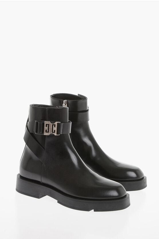 GIVENCHY LEATHER ANKLE BOOTS WITH LOGO 4G BUCKLE DETAIL 