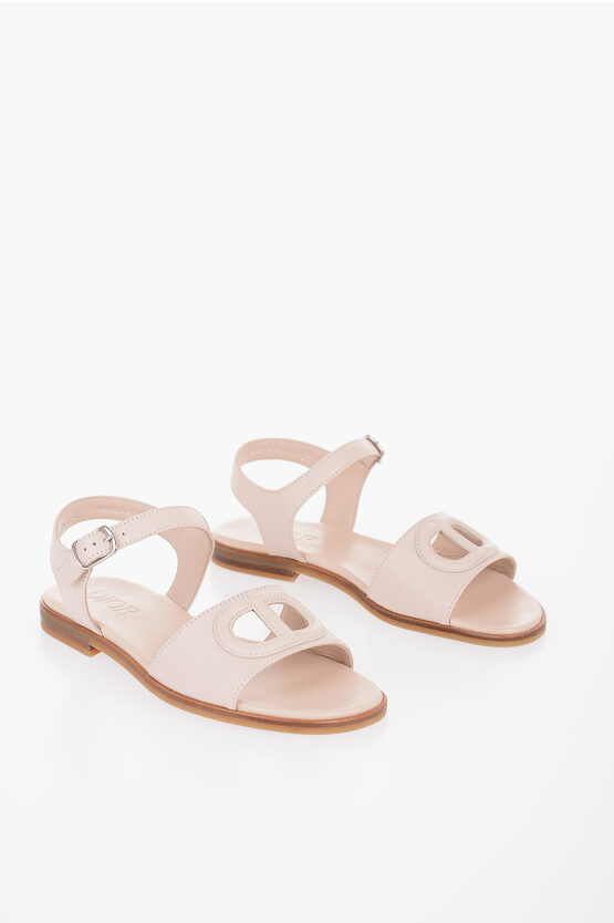 Dior Leather Ankle Strap Sandals With Embossed Monogram In White