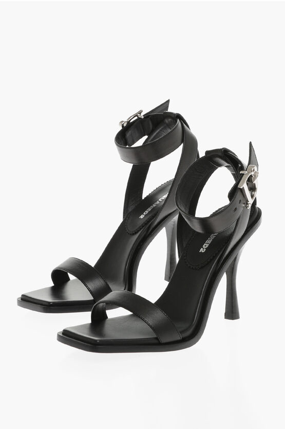 Shop Dsquared2 Leather Ankle-strap Sandals With Silver-tone Buckle Heel 10c