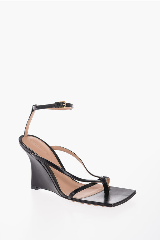 Bottega Veneta Leather Ankle Strap Sandals With Wedge And Square Toe 10cm
