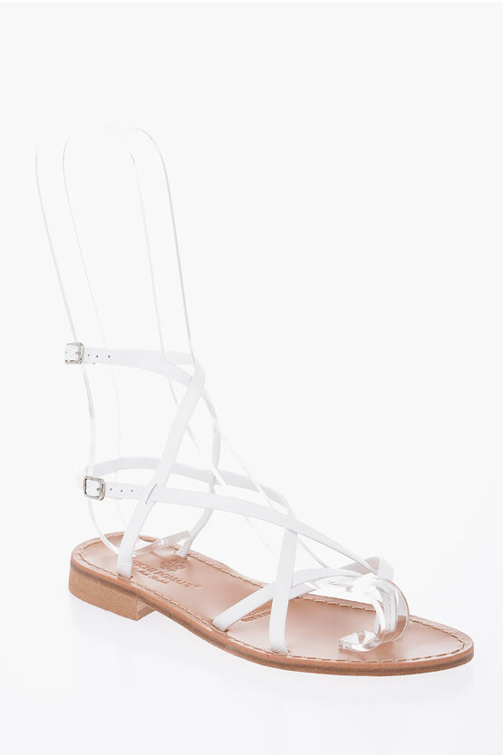 Antichi Romani Leather Ankle Strap Thong Sandals In White