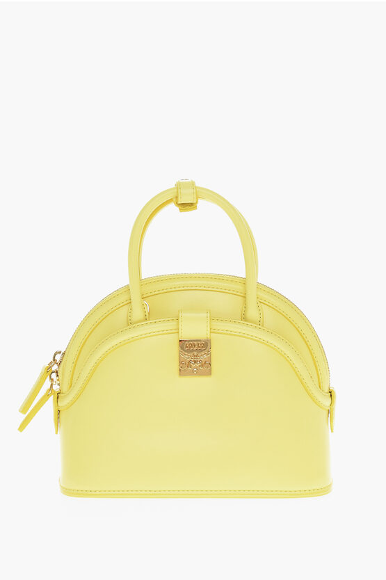 Mcm Leather Anna Crossboby Bag With Gold Metal Logo Plaque In Yellow