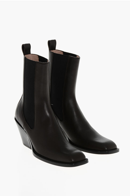 Khaite Leather Austin Western Booties With Elastic Inserts 7cm In Black