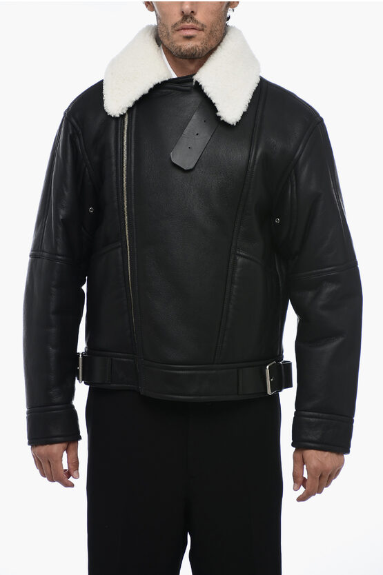 Shop Ambush Leather Avietor Jacket With Shearling Detailing