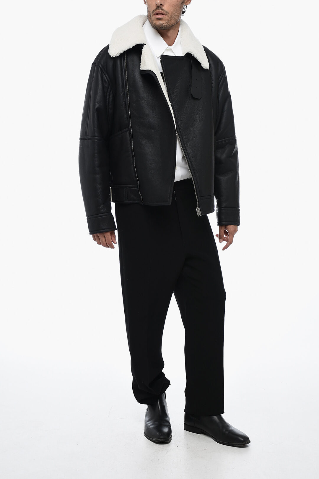 Ambush Leather Avietor Jacket with Shearling Detailing men Ambush Leather Avietor Jacket with Shearling Detailing men