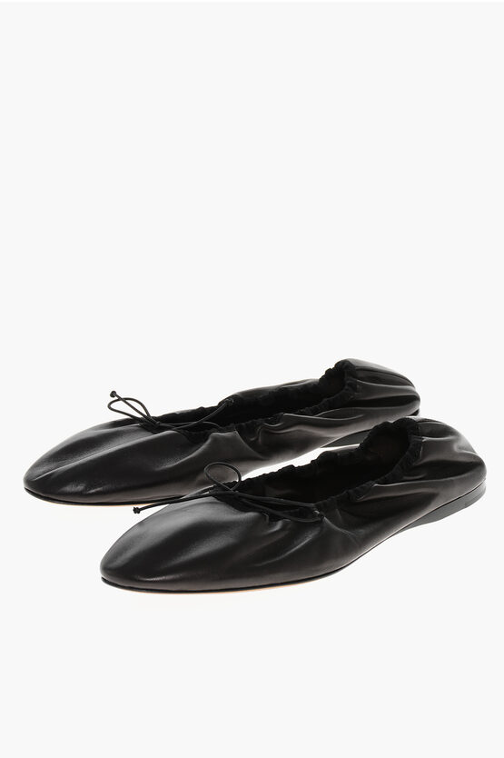The Row Leather Awar Ballet Flats With Elastic Detail In Black