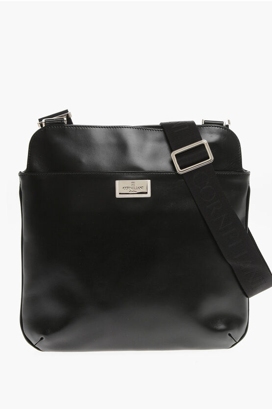 Corneliani Leather Bag With Logoed Shoulder Strap In Black