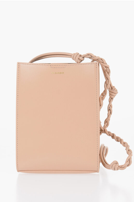 Shop Jil Sander Leather Bag With Woven Shoulder Strap