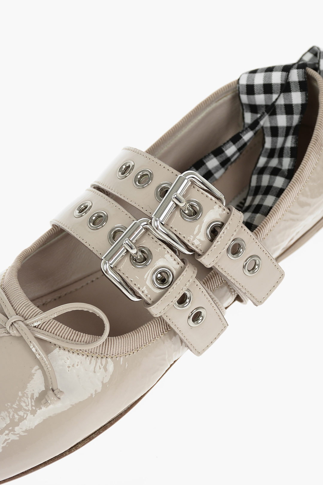 Miu Miu Leather Ballerinas with Double Buckle and Contrasting ribbon women - Glamood Outlet