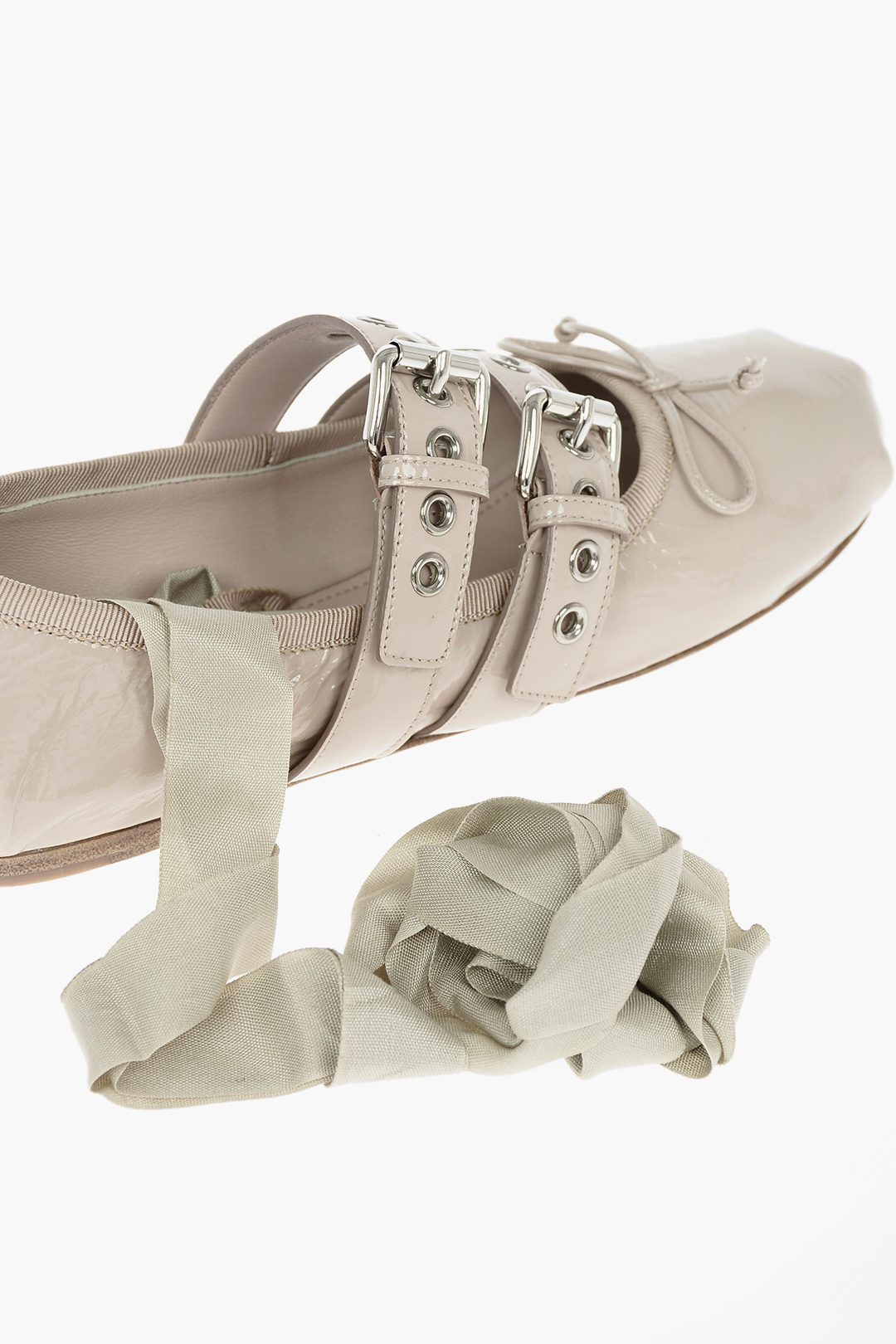 Miu Miu Leather Ballerinas with Double Buckle and