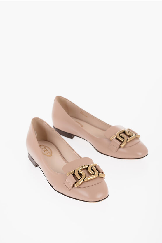 TOD'S LEATHER BALLET FLATS WITH GOLDEN DETAIL