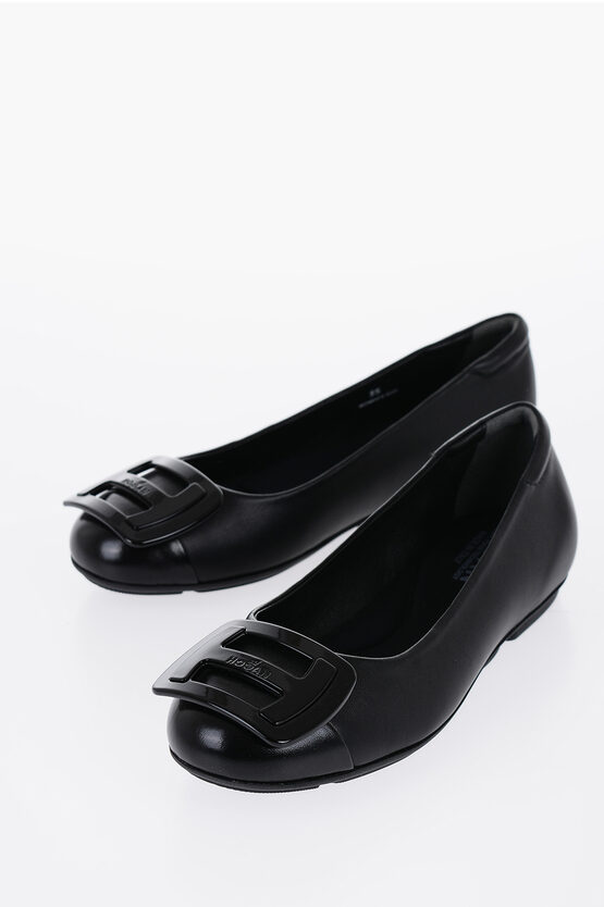 Hogan Leather Ballet Flats With Maxi Plaque In Black