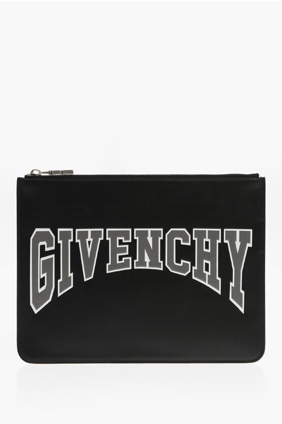 Shop Givenchy Leather Basic Clutch With Embossed Logo