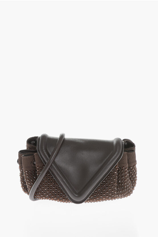 Shop Bottega Veneta Leather Beak Bag With Rhinestone Application