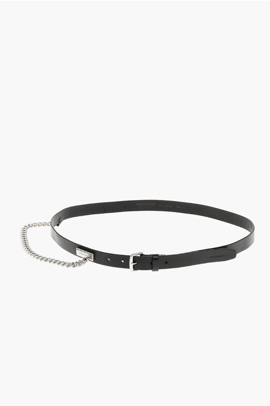 Dsquared2 Leather Belt With Chain Detail 25mm In Black