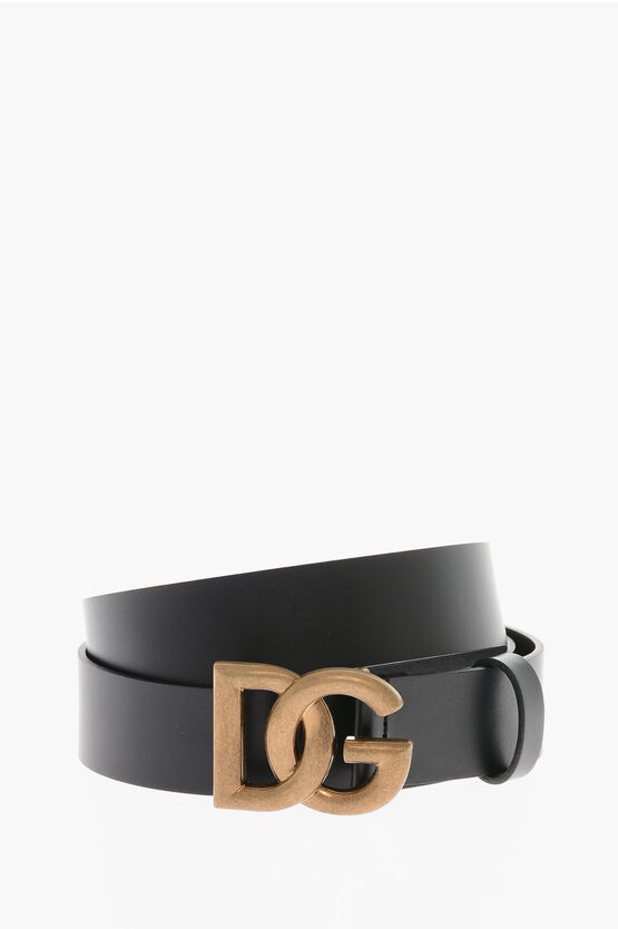 Shop Dolce & Gabbana Leather Belt With Gold-toned Dg Logo 35mm