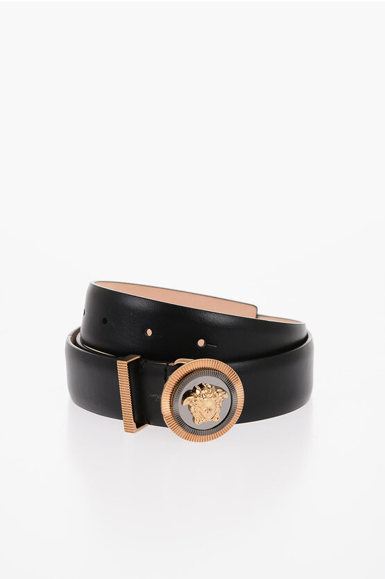 Shop Versace Leather Belt With Golden Effect Buckle 30mm