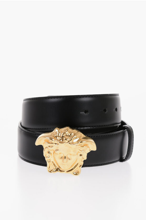 Shop Versace Leather Belt With Golden Effect Buckle 40mm