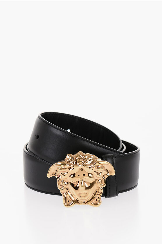 Shop Versace Leather Belt With Golden Effect Buckle 40mm