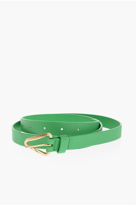Bottega Veneta Leather Belt With Golden Triangle Shaped Buckle 25mm In Green