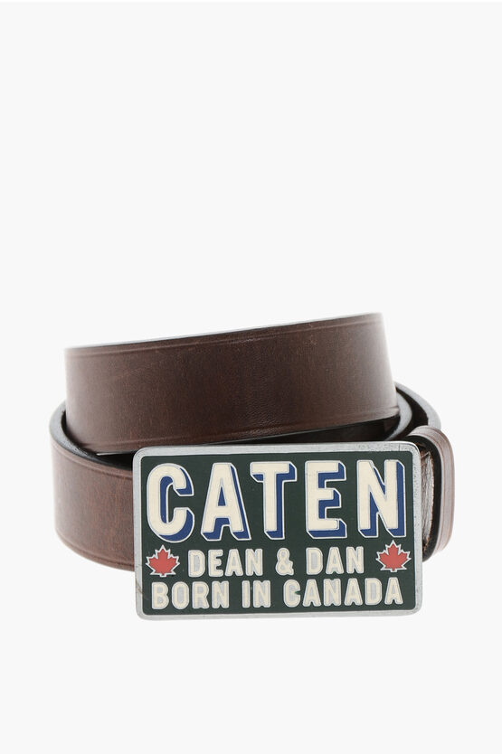 Dsquared2 Leather Belt With Logoed Buckle 30mm In Brown