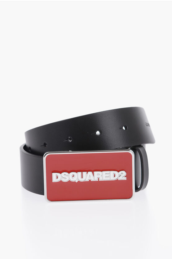 Dsquared2 Leather Belt With Metal Closure 40mm In Multi