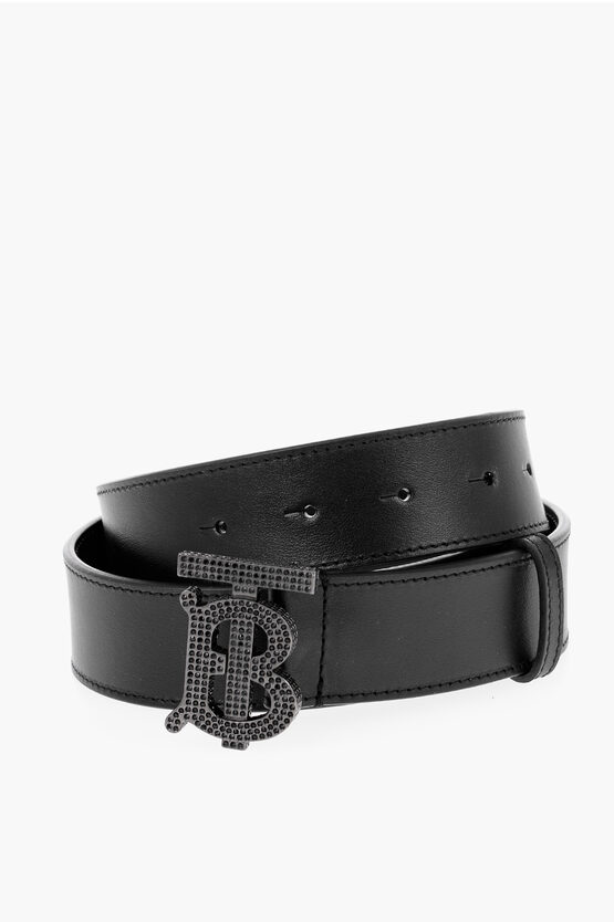 BURBERRY LEATHER BELT WITH RHINESTONE BUCKLE 35MM 