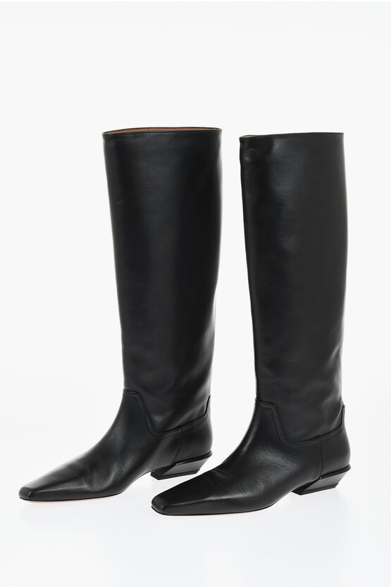 Paris Texas Leather Bettina Boots With Squared Toe In Black