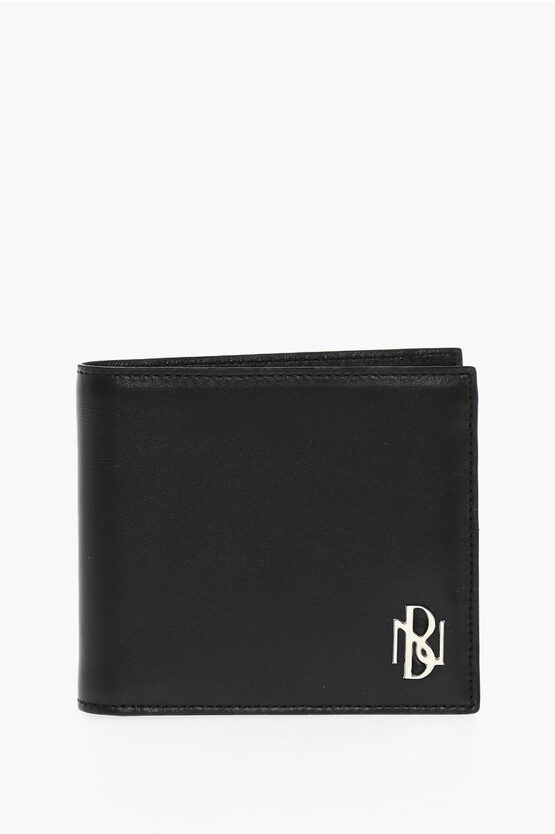 Neil Barrett Leather Bi-fold Wallet With Metal Monogram In Black
