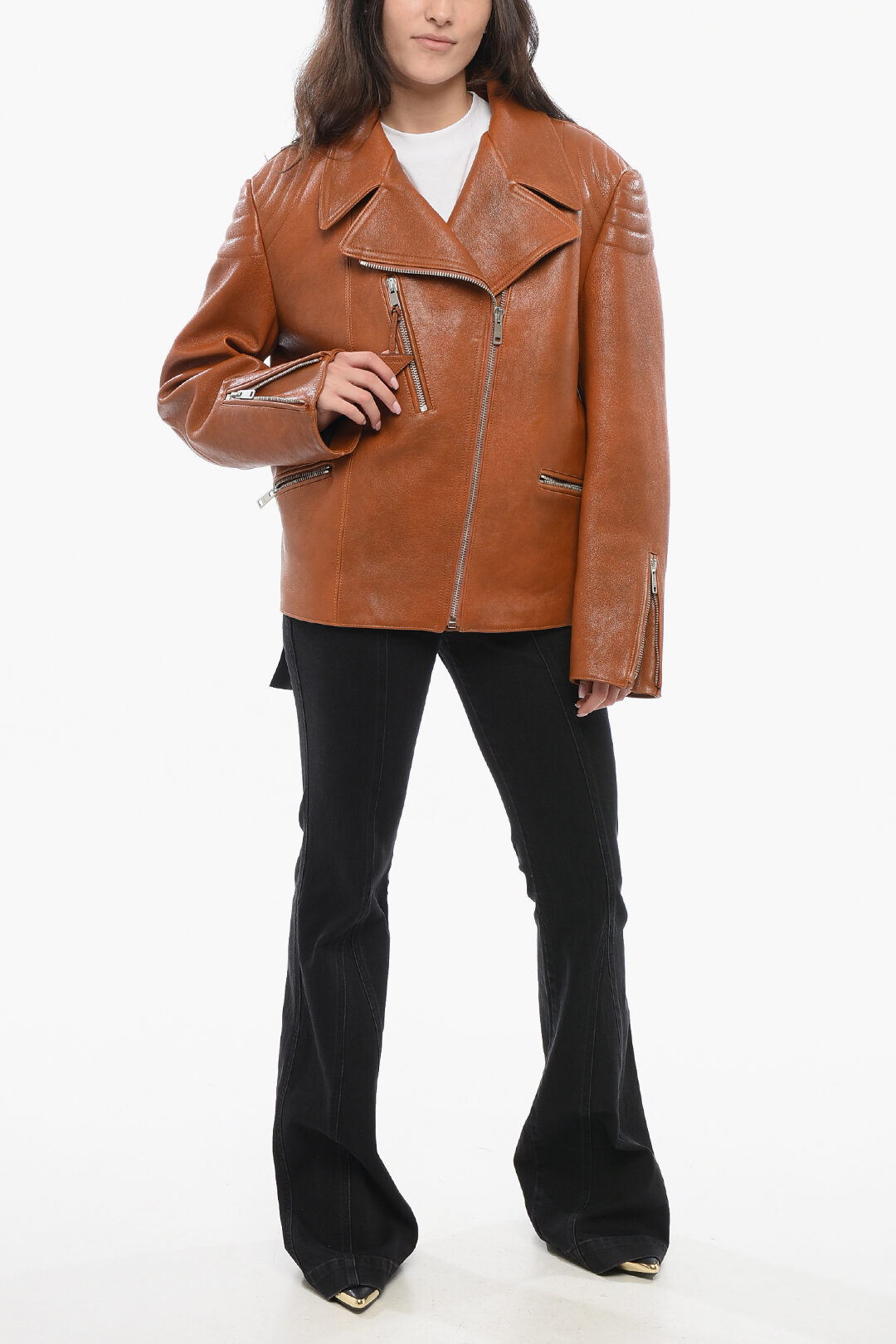 Prada Leather Biker Jacket with Vintage Effect women - Glamood Outlet