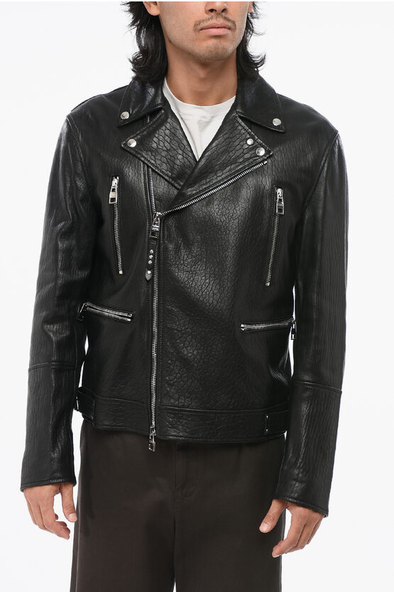 Alexander Mcqueen Leather Biker Jacket In Black