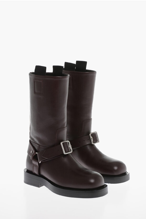 Shop Burberry Leather Biker Mid Boots