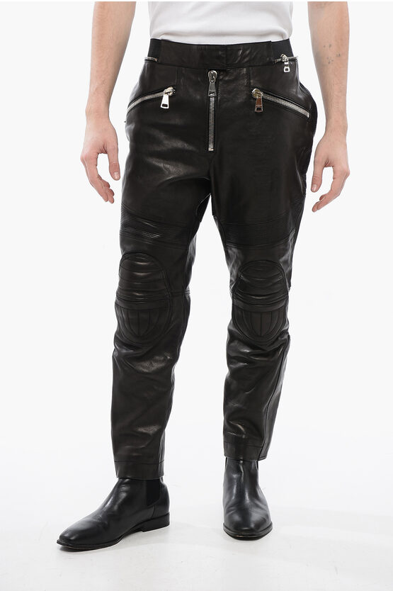 Balmain Leather Biker Pants With Elastic Waistband In Black