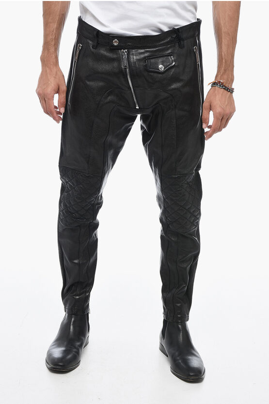 Shop Dsquared2 Leather Biker Pants With Zipped Detailing