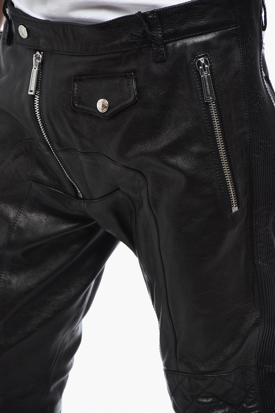 Leather Biker Pants with Zipped Detailing