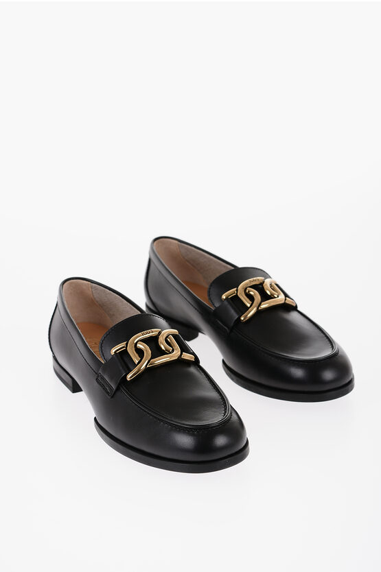 Tod's Leather Bit Loafers With Golden Detail In Black