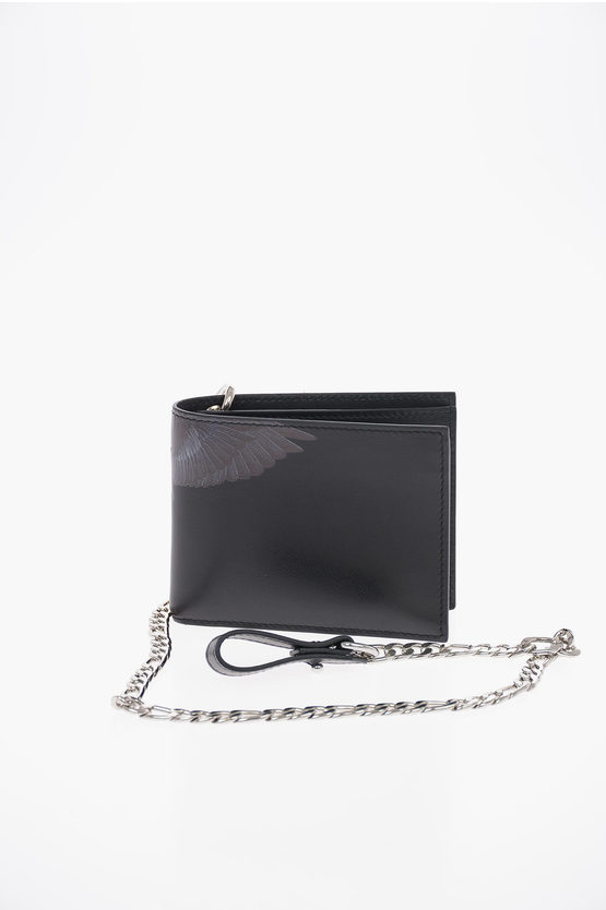 Shop Marcelo Burlon County Of Milan Leather Black Wings Wallet With Chain