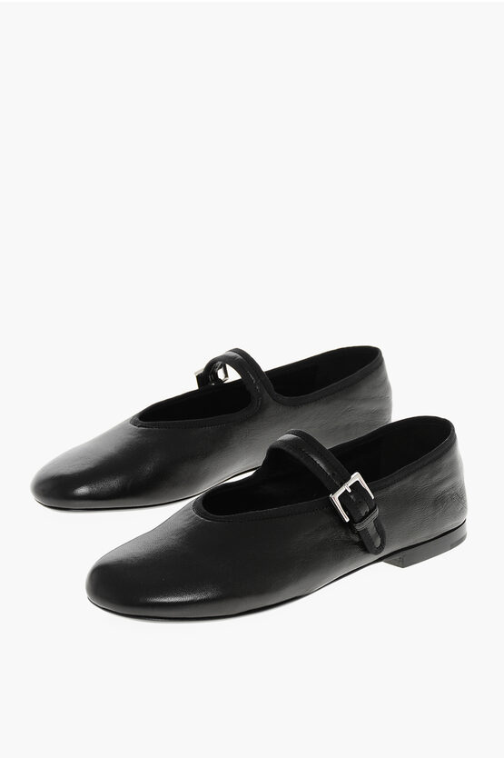 The Row Leather Boheme Mary Jane Ballet Flats In Black
