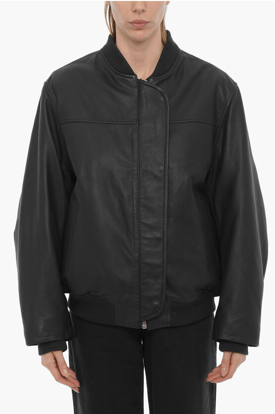 Shop Remain Leather Bomber Jacket With Hidden Closure