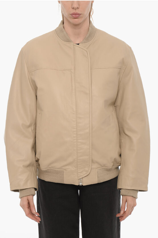 Remain Birger Christensen Leather Bomber Jacket With Hidden Closure