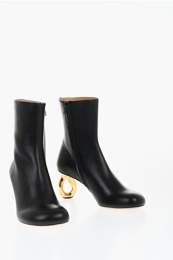JW ANDERSON LEATHER BOOTIES CHAIN WITH STATEMENT HEEL 8 CM