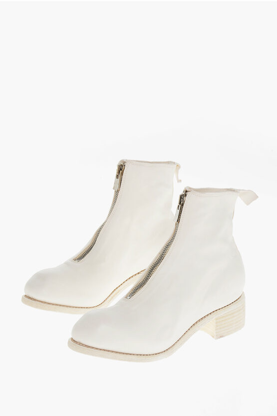 Guidi Leather Booties With Front Zip 5cm In White